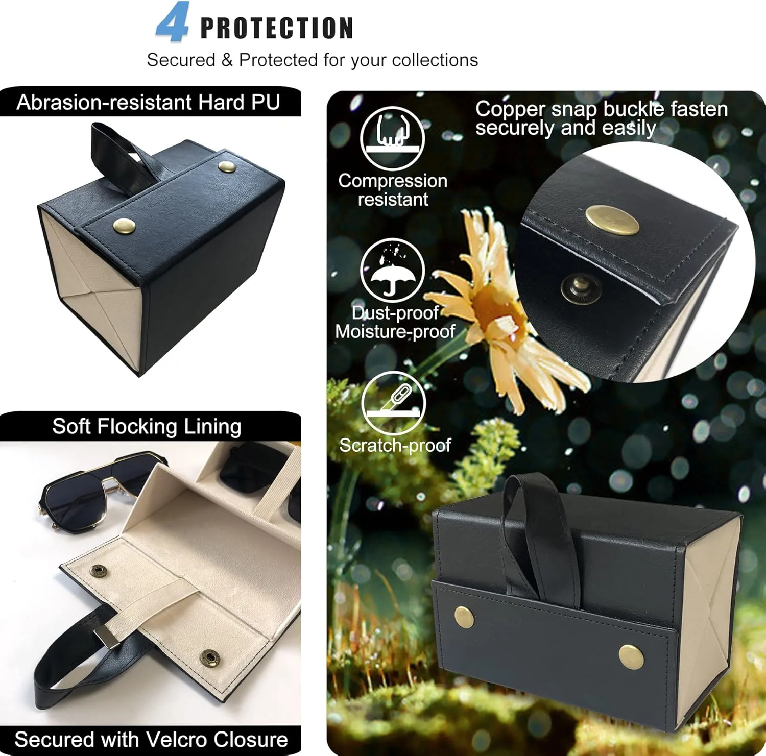 Longjet Sunglasses Organizer 5 Slots Travel Glasses Case Multiple Pairs Eyeglasses Storage Box Hanging Eyewear Holder