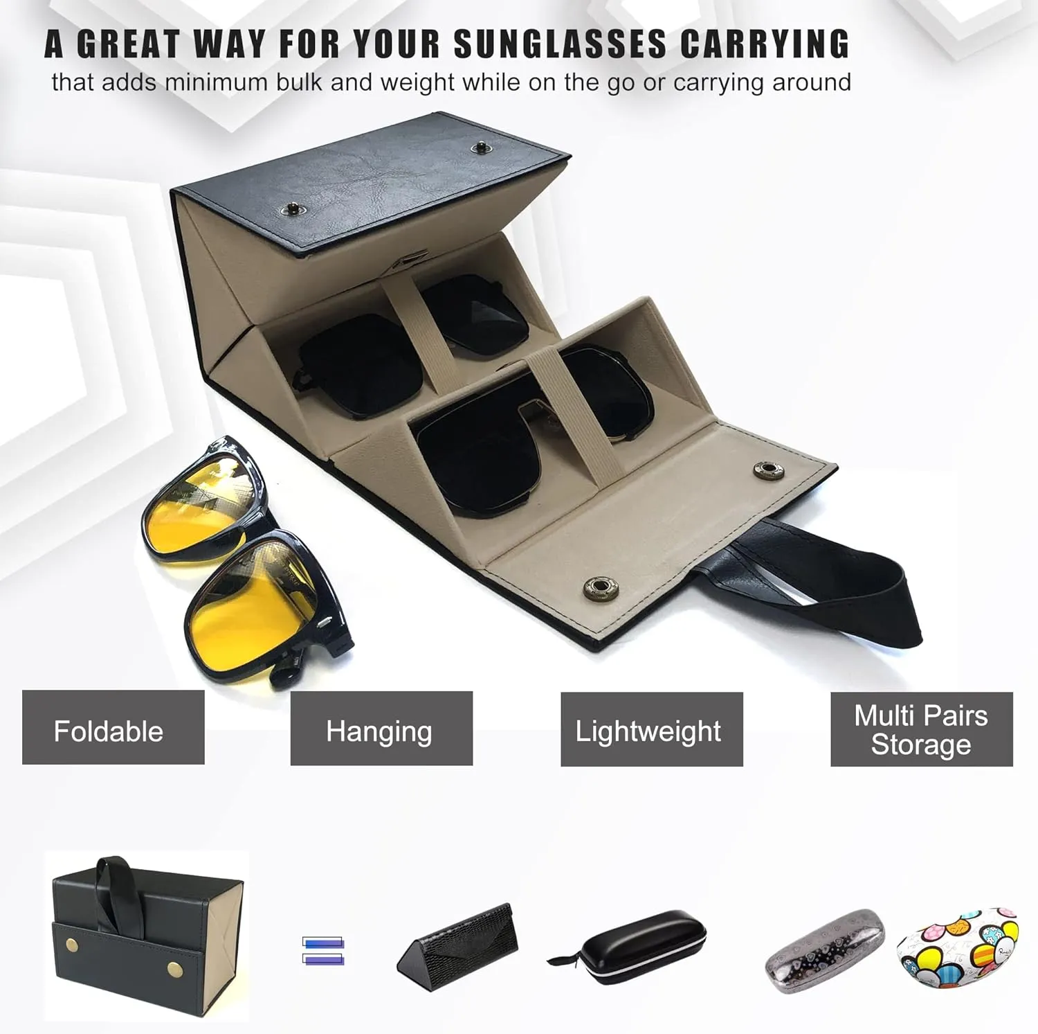 Longjet Sunglasses Organizer 5 Slots Travel Glasses Case Multiple Pairs Eyeglasses Storage Box Hanging Eyewear Holder