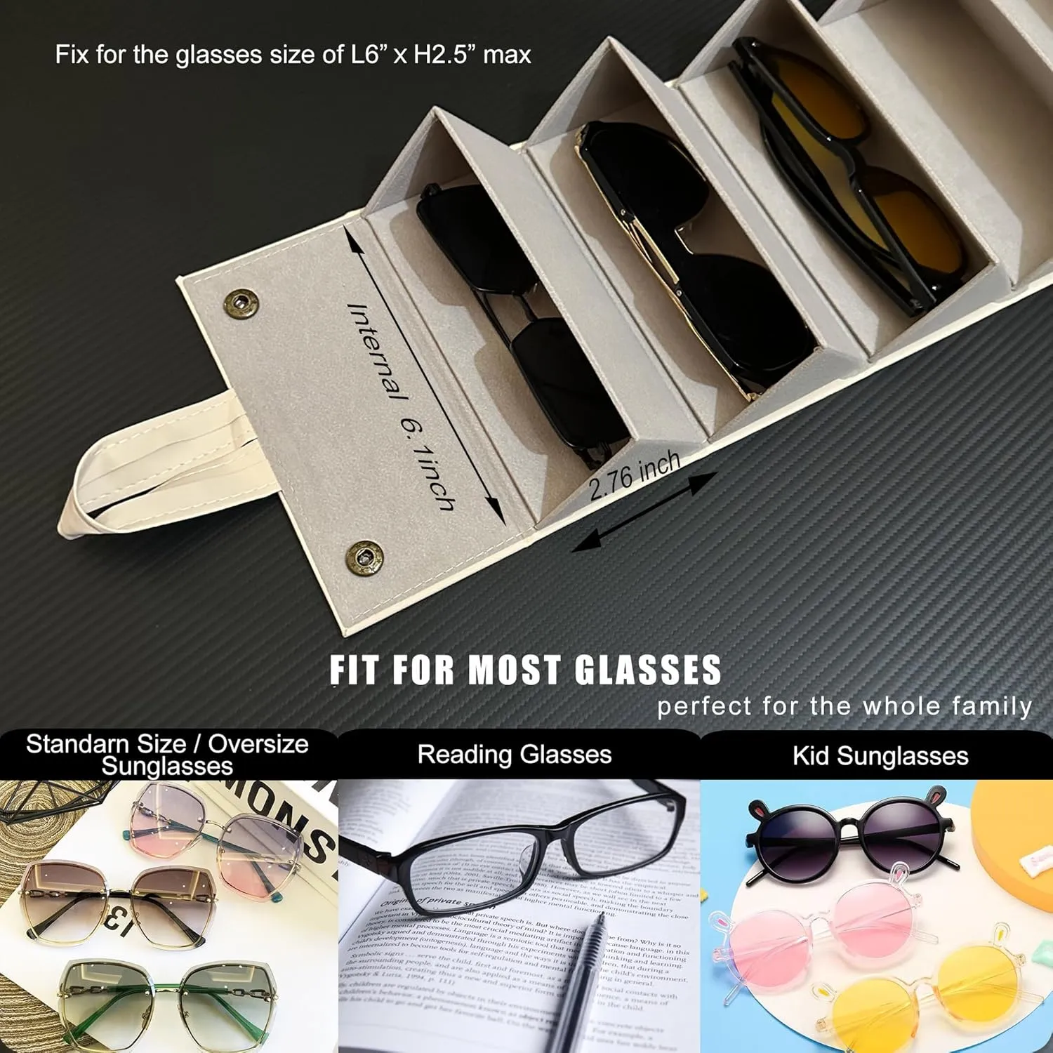 Longjet Sunglasses Organizer 5 Slots Travel Glasses Case Multiple Pairs Eyeglasses Storage Box Hanging Eyewear Holder