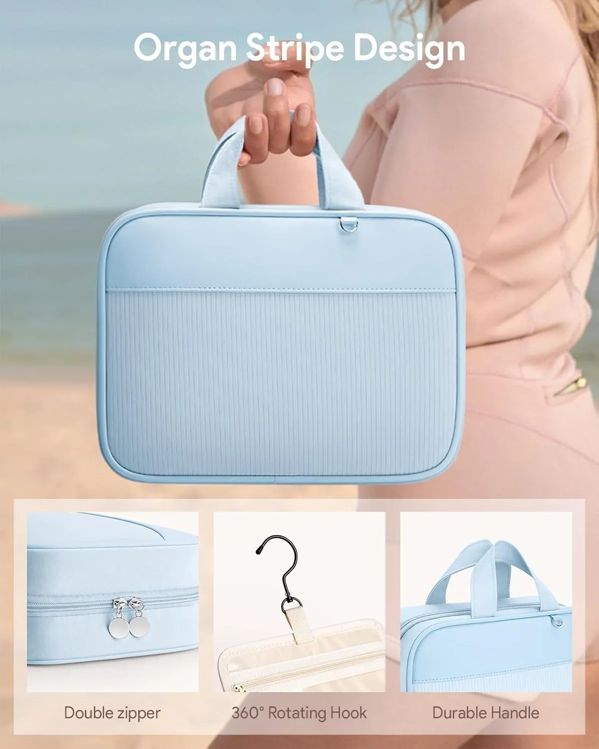 Lotour Travel Toiletry Bag for Women with Travel Size Silicone Containers Set, Hanging Toiletry Bag for toiletries, Cosmetic Bag Travel Organizer (Blue)