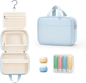Lotour Travel Toiletry Bag for Women with Travel Size Silicone Containers Set, Hanging Toiletry Bag for toiletries, Cosmetic Bag Travel Organizer (Blue)