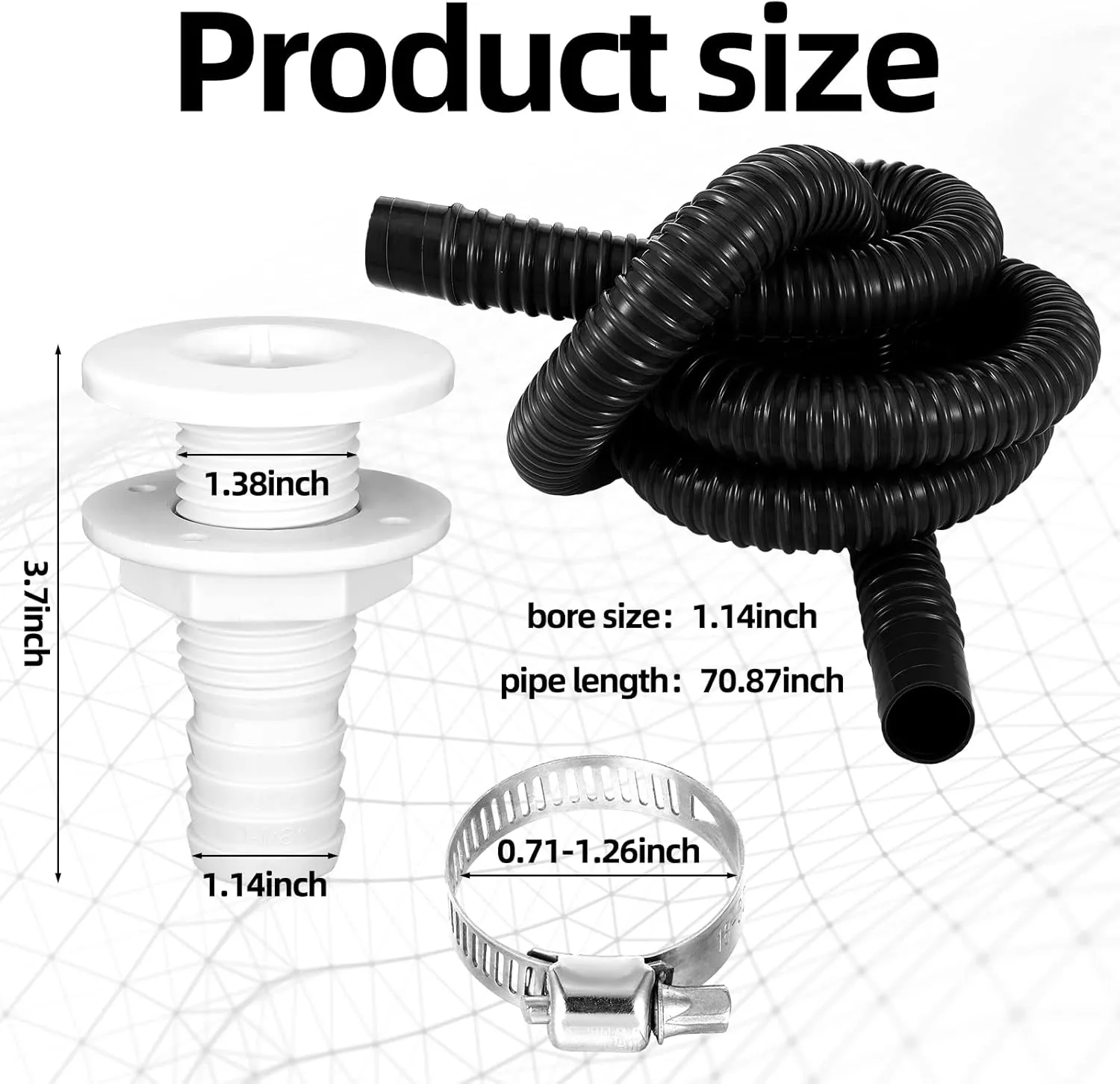 Lounsweer 5 Pcs Bilge Pump Plumbing Kit Including Electric 12v Boat Bilge Water Pump PVC 2 Hose Clamps ThruHull Fitting, 1-1/8-inch(1100gph,Black)