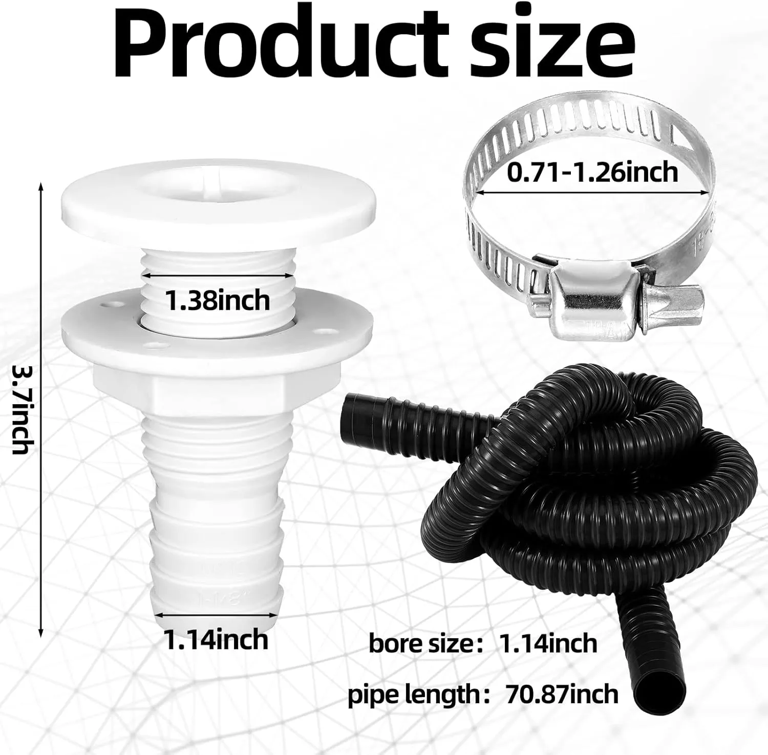 Lounsweer 5 Pcs Bilge Pump Plumbing Kit Including Electric 12v Boat Bilge Water Pump PVC Hose 2 Clamps Thru Hull Fitting, 1-1/8-inch