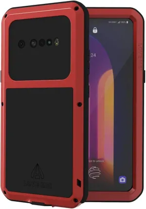 LOVE MEI for LG V60 ThinQ Case with Tempered Glass Screen Protector Shockproof Scratch Proof Hybrid Metal and Silicone Gel Heavy Duty Armor Defender Tough Back Cover for V60 ThinQ / V60 (Red)