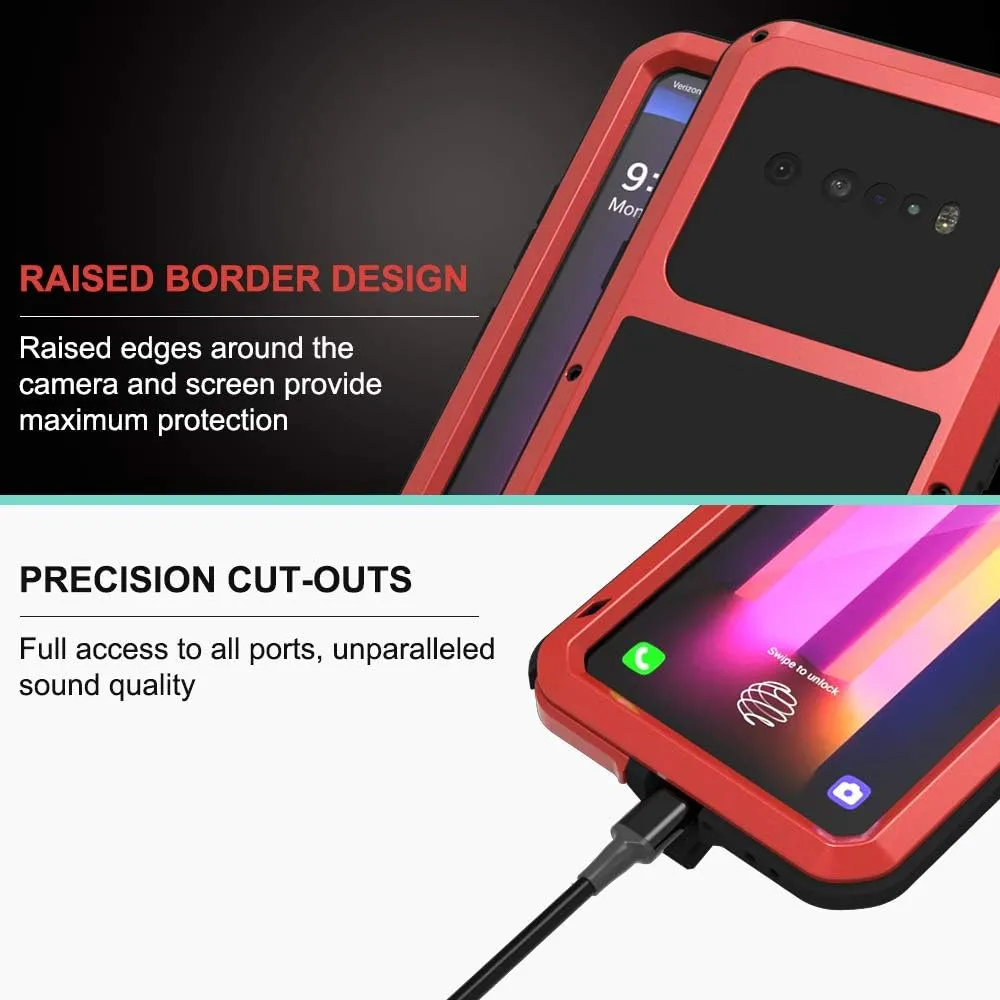 LOVE MEI for LG V60 ThinQ Case with Tempered Glass Screen Protector Shockproof Scratch Proof Hybrid Metal and Silicone Gel Heavy Duty Armor Defender Tough Back Cover for V60 ThinQ / V60 (Red)