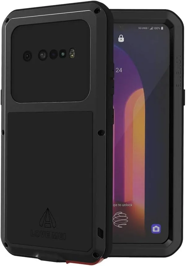 LOVE MEI LG V60 ThinQ Case with Tempered Glass Screen Protector Shockproof Scratch Proof Hybrid Metal and Silicone Gel Heavy Duty Armor Defender Tough Back Cover for V60 ThinQ / V60 (Black)