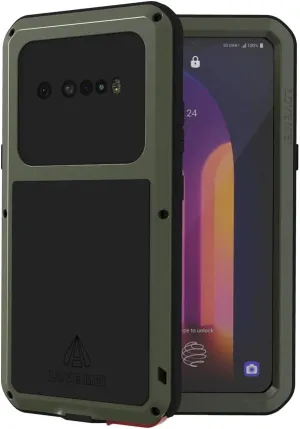 LOVE MEI LG V60 ThinQ Case with Tempered Glass Screen Protector Shockproof Scratch Proof Hybrid Metal and Silicone Gel Heavy Duty Armor Defender Tough Back Cover for V60 ThinQ / V60 (Green)