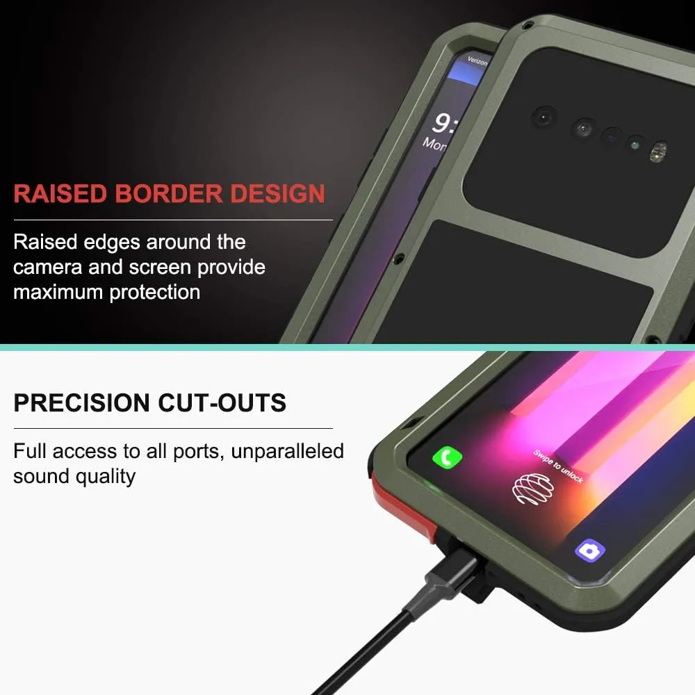 LOVE MEI LG V60 ThinQ Case with Tempered Glass Screen Protector Shockproof Scratch Proof Hybrid Metal and Silicone Gel Heavy Duty Armor Defender Tough Back Cover for V60 ThinQ / V60 (Green)