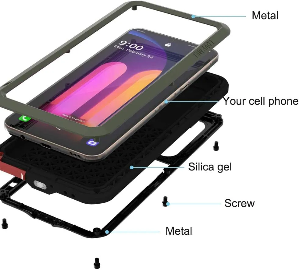 LOVE MEI LG V60 ThinQ Case with Tempered Glass Screen Protector Shockproof Scratch Proof Hybrid Metal and Silicone Gel Heavy Duty Armor Defender Tough Back Cover for V60 ThinQ / V60 (Green)