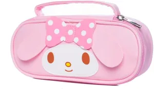 Lovely Cute Kawaii Multipouch, Large Capacity Pencil Case, Zippered Cosmetic Pouch, Waterproof Leather Makeup Brush Holder, Mini Travel Storage Bag (Pink)