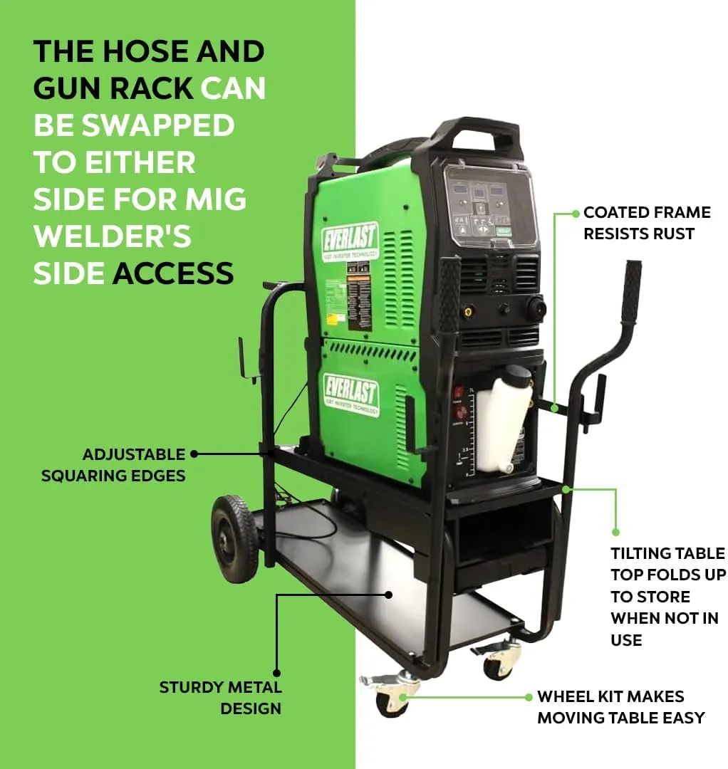 Low Profile Heavy Duty Welding cart with Locking Front casters and Large Rear Wheels with Full Size Gas Cylinder Capacity
