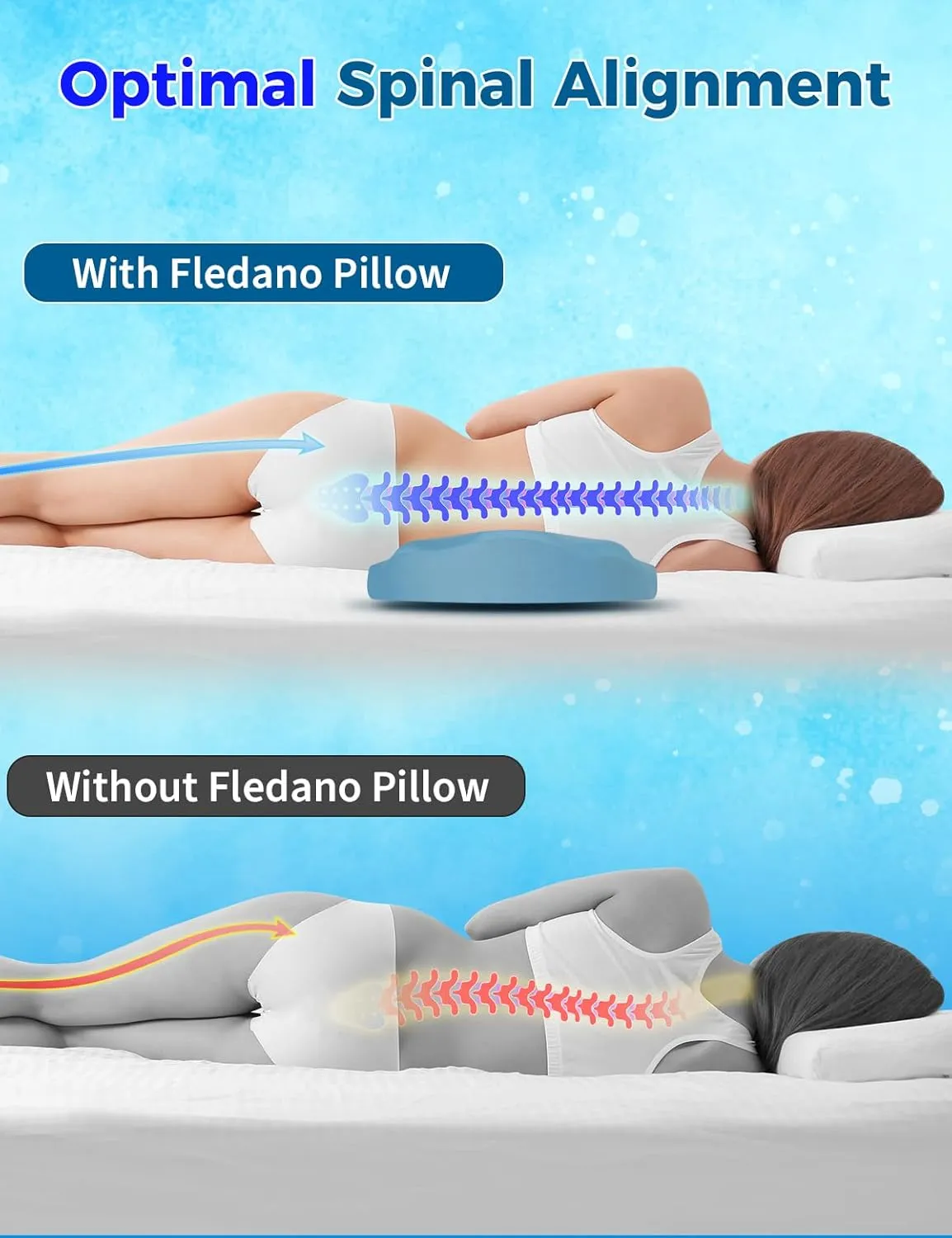 Lower Back Pain Relief Pillow for Sleeping Memory Foam Lumbar Support Pillow for Side Back Sleepers - Ergonomic Cooling Waist Pillow - Back Pain Relief Wedge Cushion Bolster Pillow for Bed, Car, Sofa