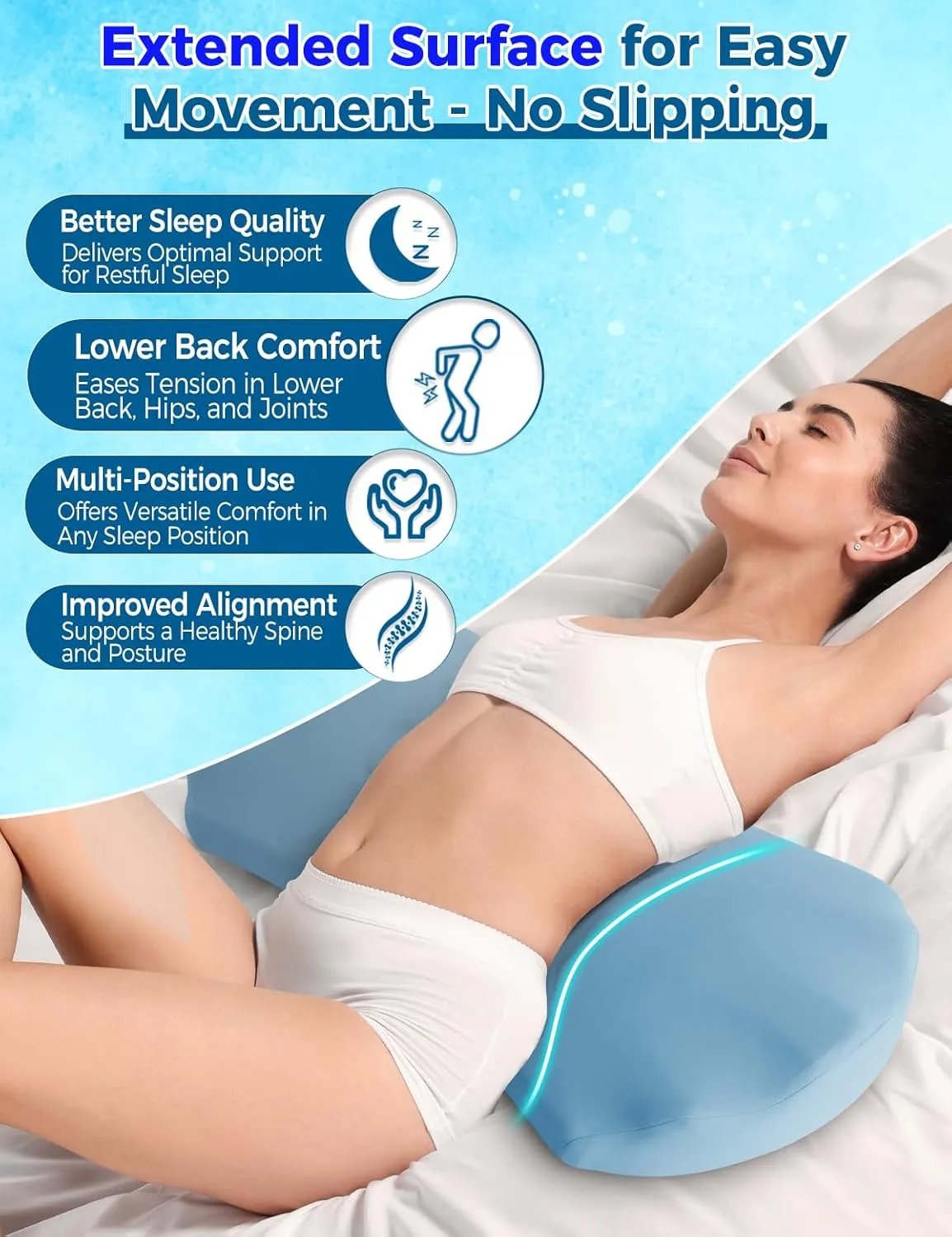 Lower Back Pain Relief Pillow for Sleeping Memory Foam Lumbar Support Pillow for Side Back Sleepers - Ergonomic Cooling Waist Pillow - Back Pain Relief Wedge Cushion Bolster Pillow for Bed, Car, Sofa
