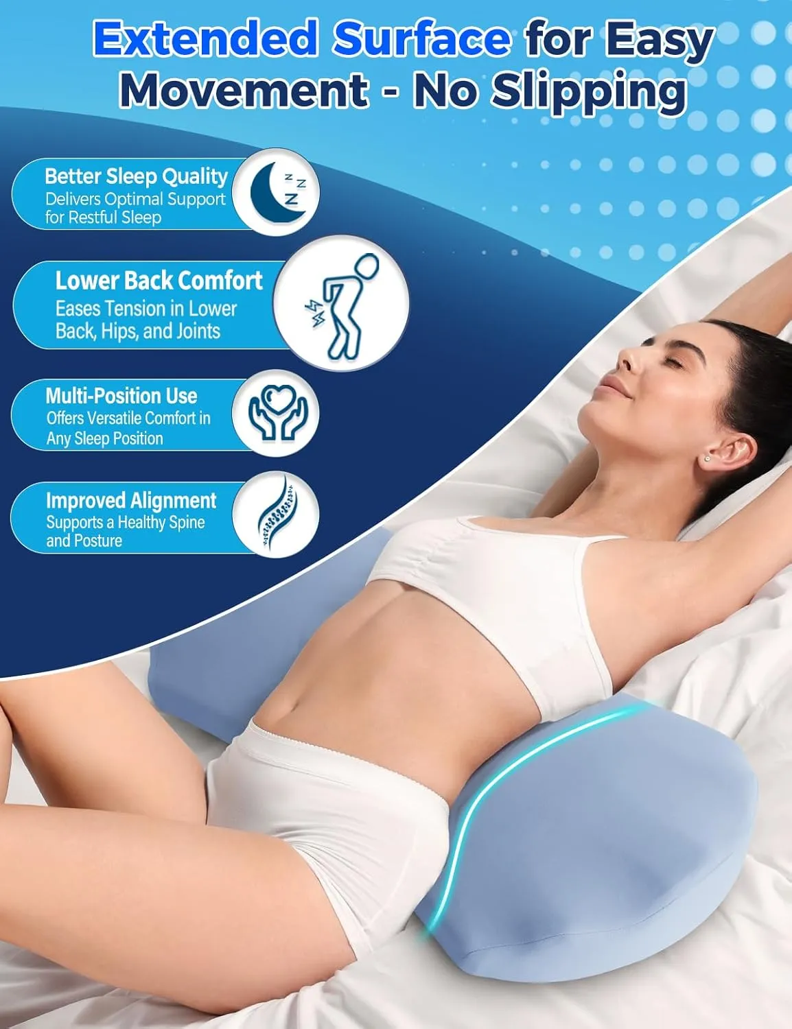 Lower Back Pain Relief Pillow for Sleeping Memory Foam Lumbar Support Pillow for Side Back Sleepers - Ergonomic Waist Pillow - Back Pain Relief Wedge Cushion Bolster Pillow for Bed, Car, Sofa