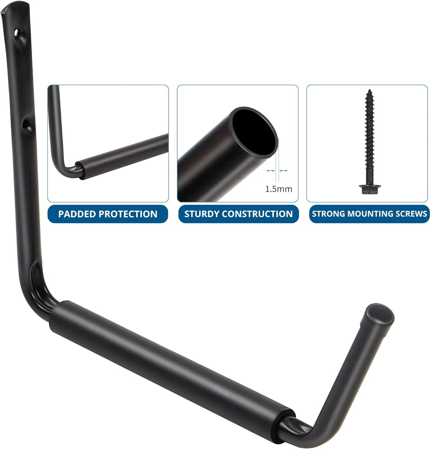LUGO Heavy Duty Steel Storage Hooks, Wall Mounted Rack for Hanging 50 LB Canoe, Kayak, Surfboard, Snowboard, Ladders, Bikes, Garage Home Utility Hanging Storage (Black, 4)