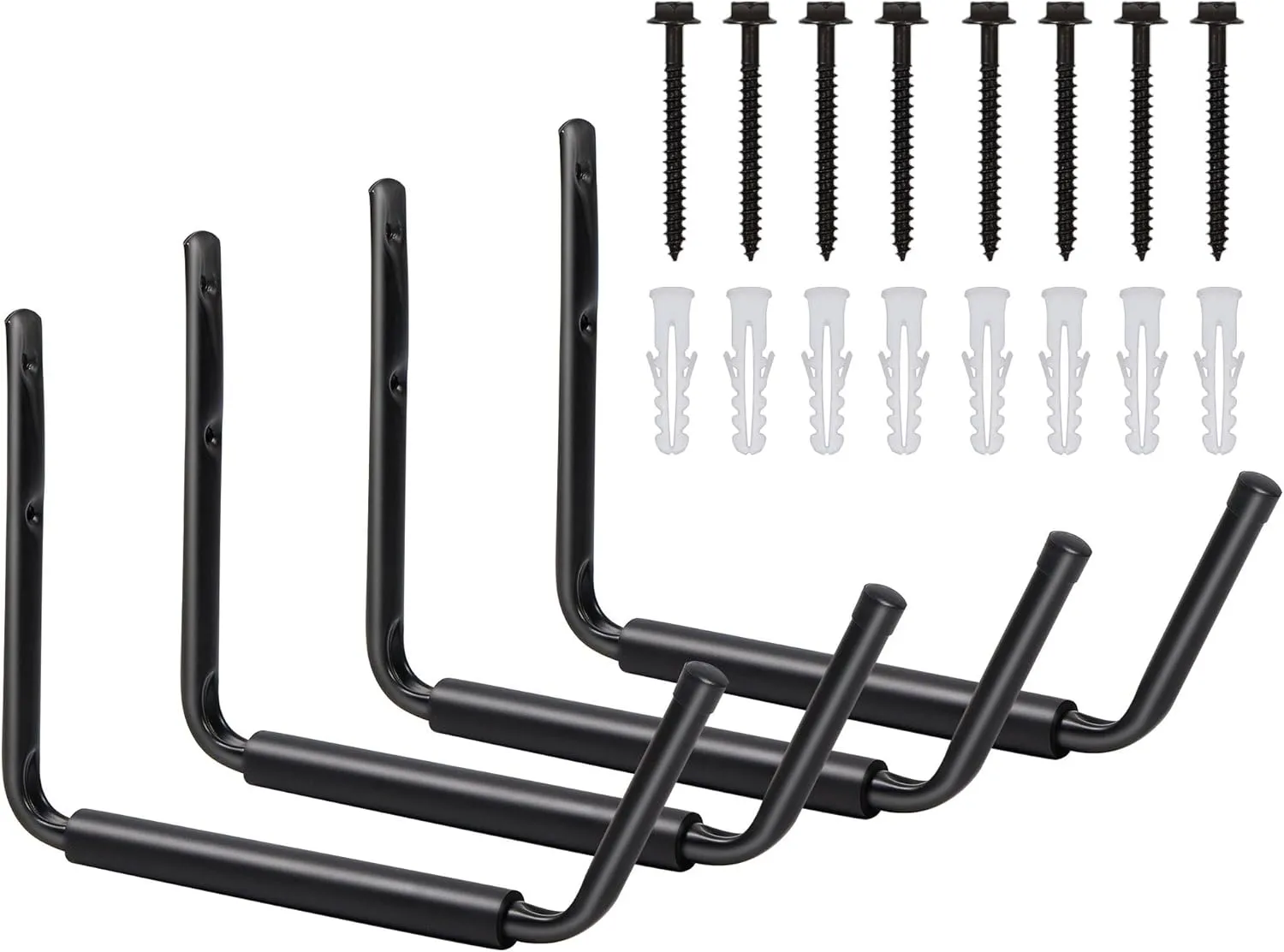 LUGO Heavy Duty Steel Storage Hooks, Wall Mounted Rack for Hanging 50 LB Canoe, Kayak, Surfboard, Snowboard, Ladders, Bikes, Garage Home Utility Hanging Storage (Black, 4)