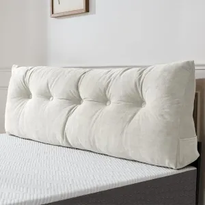Lukace Premium Wedge Pillow Headboard with Removable Cover - Triangular Reading Support Backrest for Bed with Side Pockets, Perfect for Reading & TV (Beige Twin Size, 39x8x20 Inches)