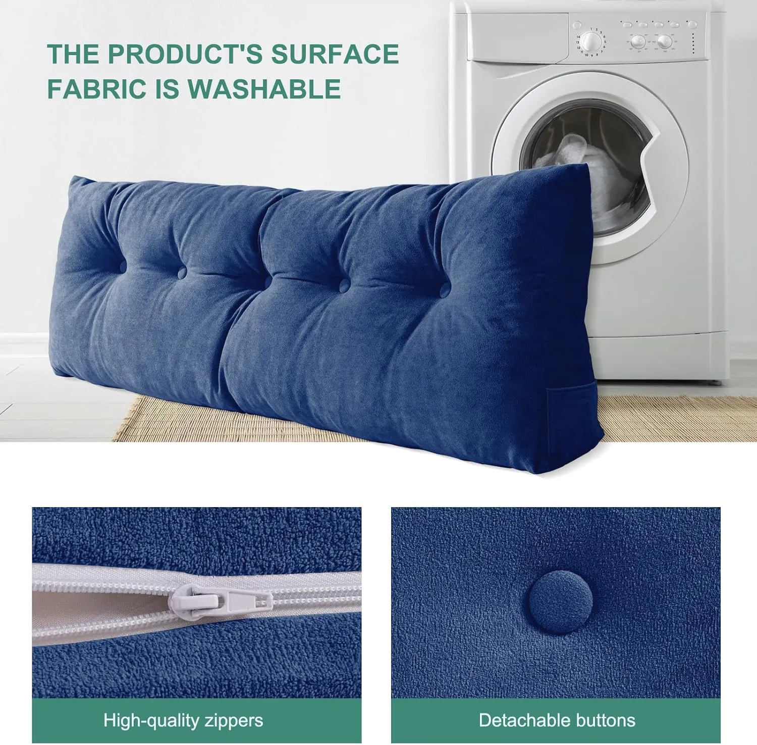 Lukace Premium Wedge Pillow Headboard with Removable Cover - Triangular Reading Support Backrest for Bed with Side Pockets, Perfect for Reading & TV (Deep Blue Twin Size, 39x8x20 Inches)