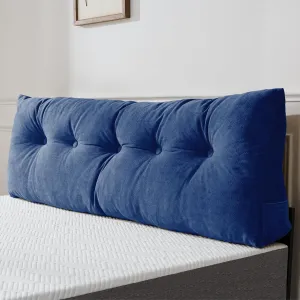 Lukace Premium Wedge Pillow Headboard with Removable Cover - Triangular Reading Support Backrest for Bed with Side Pockets, Perfect for Reading & TV (Deep Blue Twin Size, 39x8x20 Inches)