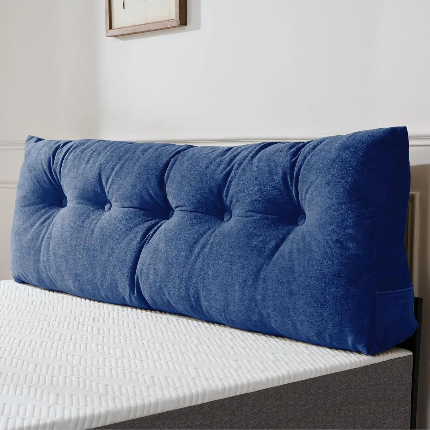 Lukace Premium Wedge Pillow Headboard with Removable Cover - Triangular Reading Support Backrest for Bed with Side Pockets, Perfect for Reading & TV (Deep Blue Twin Size, 39x8x20 Inches)