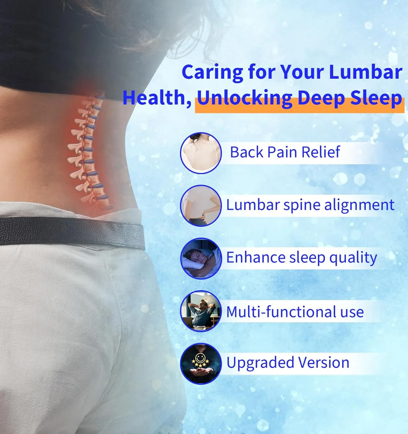 Lumbar Support Pillow for Bed Relief Back Pain: Lower Back Pillow for Sleeping - Memory Foam Waist Pillow - Cooling Back Bolster Pillow for Side, Back&Stomach Sleepers - Bed Rest Pillow for Car, Sofa
