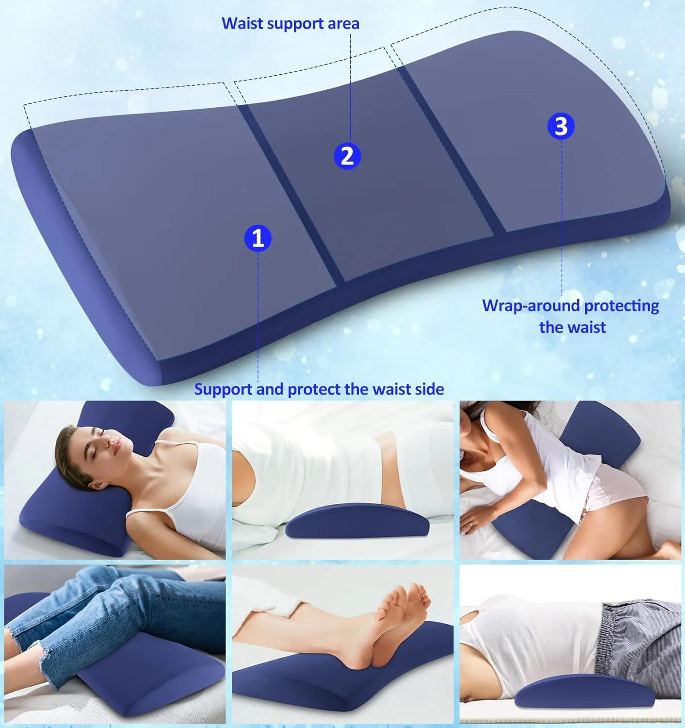 Lumbar Support Pillow for Bed Relief Back Pain: Lower Back Pillow for Sleeping - Memory Foam Waist Pillow - Cooling Back Bolster Pillow for Side, Back&Stomach Sleepers - Bed Rest Pillow for Car, Sofa