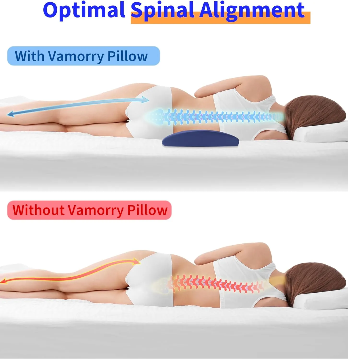 Lumbar Support Pillow for Bed Relief Back Pain: Lower Back Pillow for Sleeping - Memory Foam Waist Pillow - Cooling Back Bolster Pillow for Side, Back&Stomach Sleepers - Bed Rest Pillow for Car, Sofa