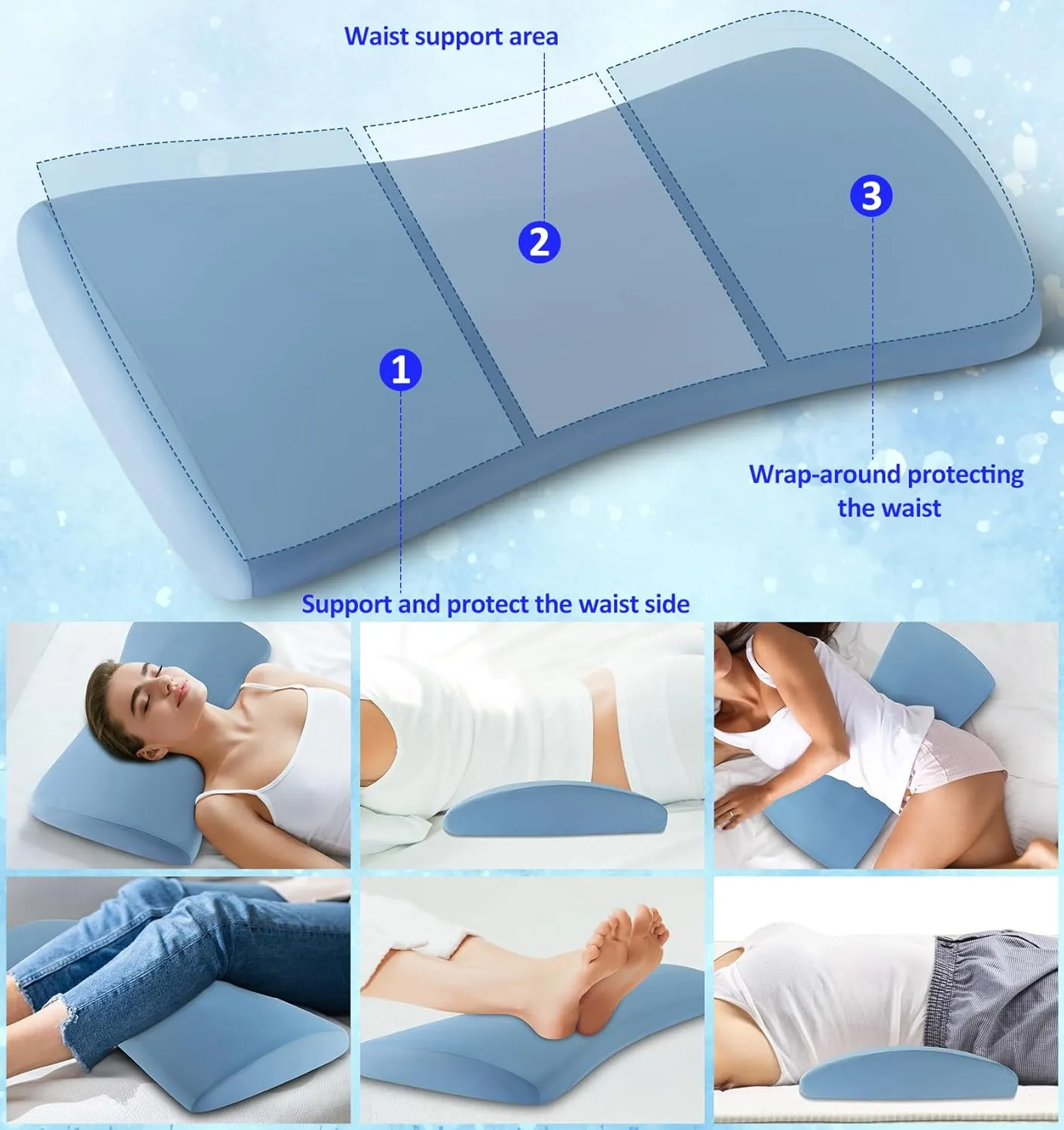 Lumbar Support Pillow for Bed Relief Back Pain: Lower Back Pillow for Sleeping - Memory Foam Waist Pillow - Cooling Back Bolster Pillow for Side, Back&Stomach Sleepers - Bed Rest Pillow for Car, Sofa