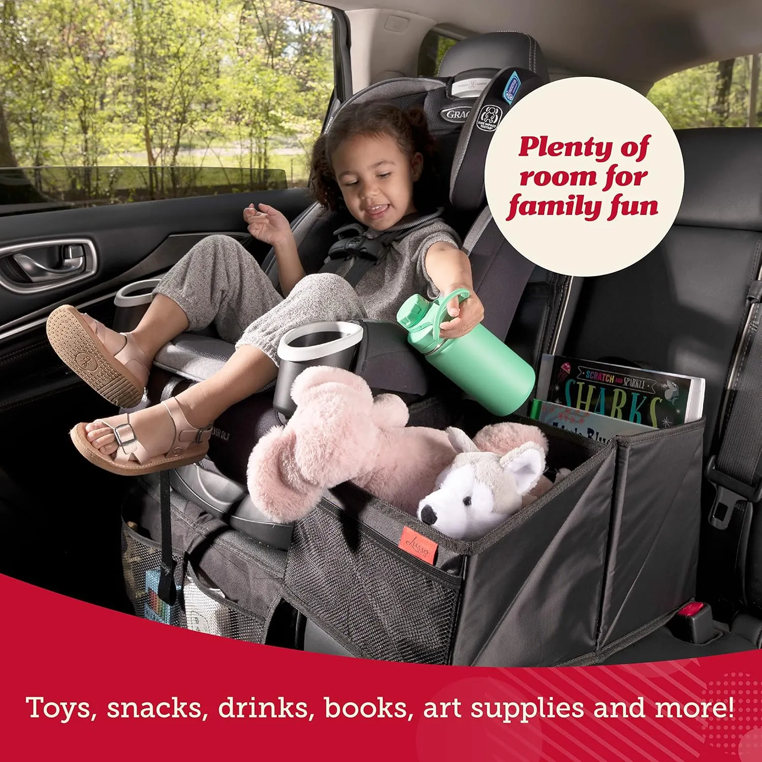 Lusso Gear Car Seat Organizer for Front or Backseat - Great for Adults & Kids, Features 9 Storage Compartments for Toys, Magazines, Tissues, Maps, Books, Documents, Games & More (Floral)