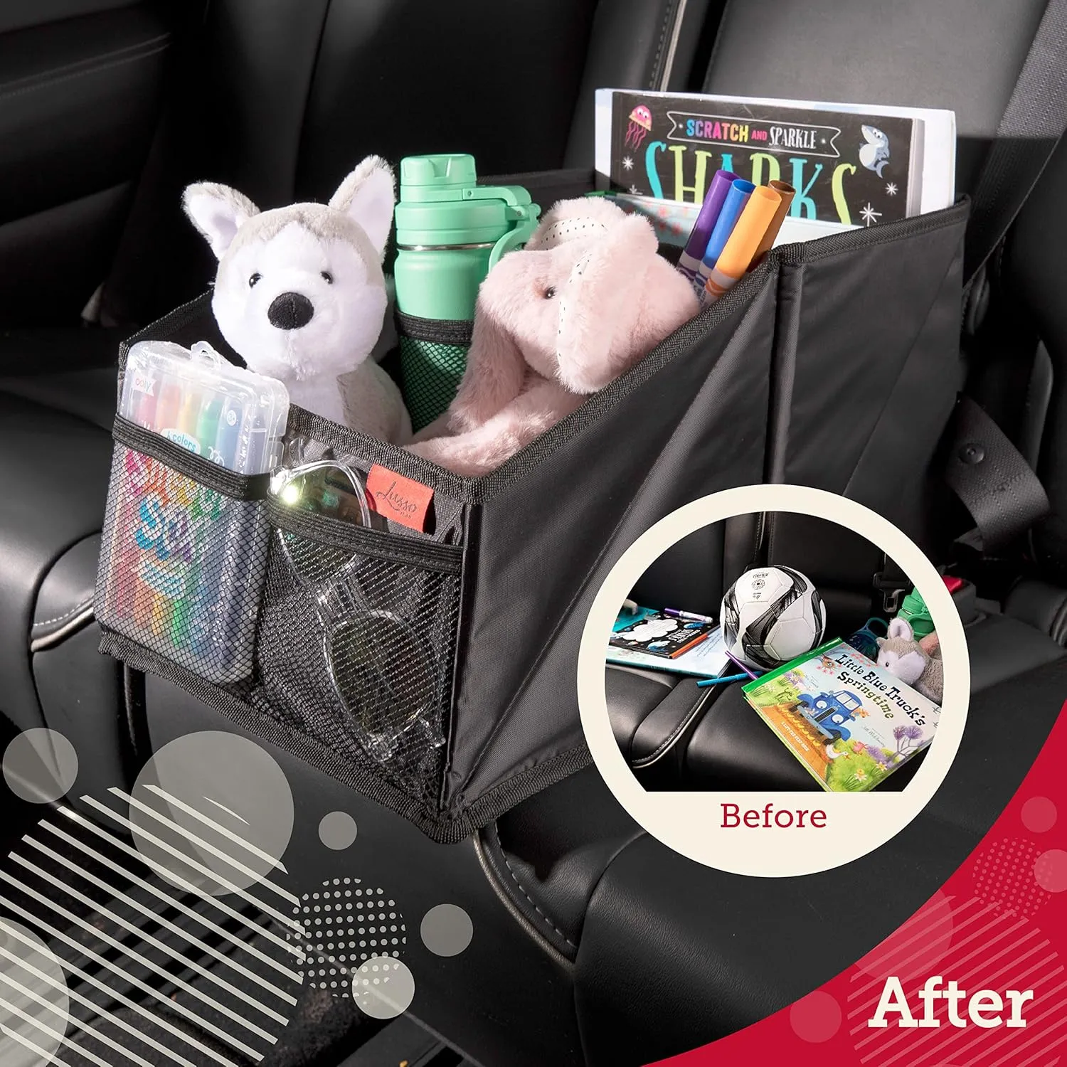 Lusso Gear Car Seat Organizer for Front or Backseat - Great for Adults & Kids, Features 9 Storage Compartments for Toys, Magazines, Tissues, Maps, Books, Documents, Games & More (Floral)