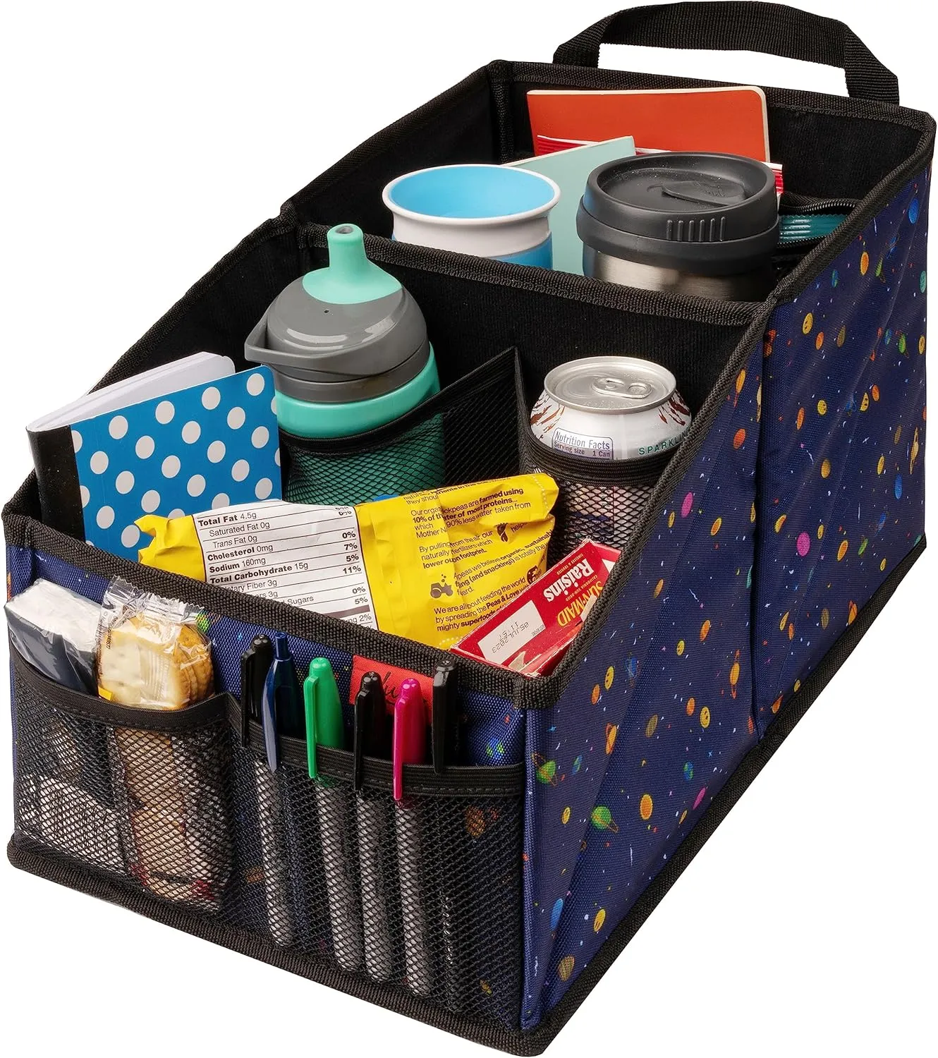 Lusso Gear Car Seat Organizer for Front or Backseat - Great for Adults & Kids, Features 9 Storage Compartments for Toys, Magazines, Tissues, Maps, Books, Documents, Games & More (Planets)