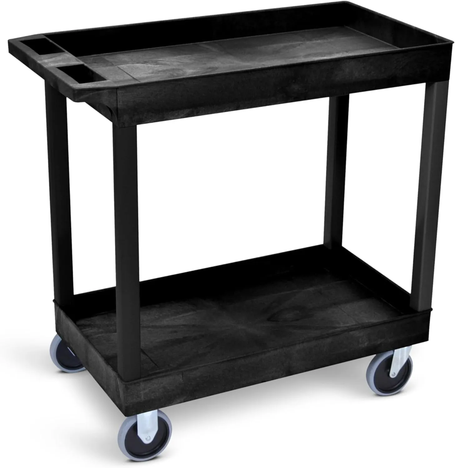 Luxor EC11HD-B 32" x 18" Tub Cart - Two Shelves, Four 5" Heavy-Duty Casters, Two Stationary and Two Full-Swivel with Locking Brake, 125 lbs. Capacity Per Shelf, Ergonomic Push Handle