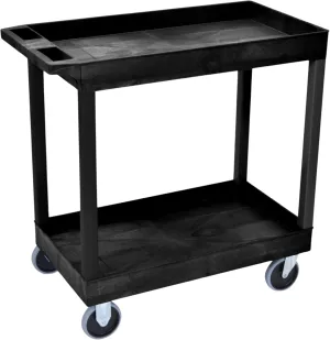 Luxor EC11HD-B 32" x 18" Tub Cart - Two Shelves, Four 5" Heavy-Duty Casters, Two Stationary and Two Full-Swivel with Locking Brake, 125 lbs. Capacity Per Shelf, Ergonomic Push Handle