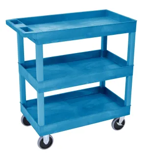 Luxor Three Shelf Heavy Duty High Capacity Tub Cart with Handle - 18"D x 35.25"W x 37.25"H, Plastic, Blue