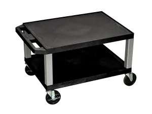 LUXOR WT16-N 16"H AV Cart - Two Shelves - Nickel Legs, Multipurpose Storage for Video Projector, TV, Laptop, Computer, Printer Stand, 24"W x 18"D x 16"H