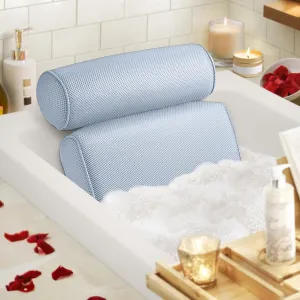 LuxStep Bath Pillow Bathtub Pillow with 6 Non-Slip Suction Cups for Head,Neck and Back Support, Extra Thick and Soft Air Mesh Spa Pillow for Bath - Fits All Bathtub, 15.35x14.56 Inch,Blue