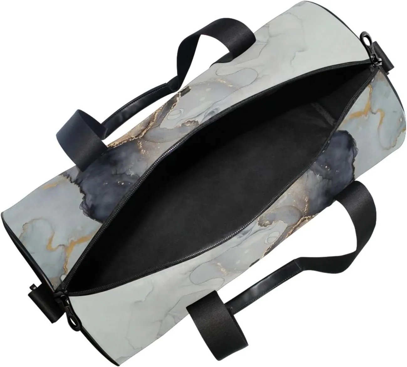 Luxury Abstract Fluid Marble Marbling Art painting Black Grey gold Duffel Bag, Foldable Canvas Travel Tote for Gym Sports with Inner Pockets, Durable Lightweight Fitness Bag for Overnight Workout