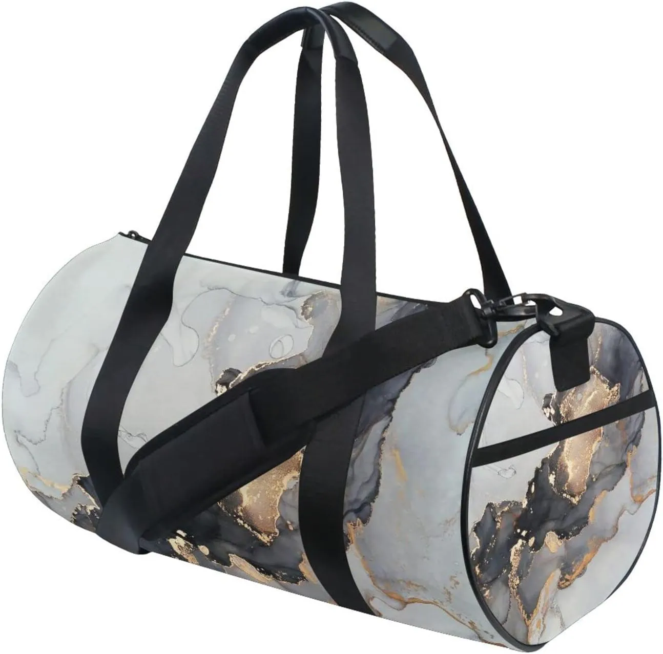 Luxury Abstract Fluid Marble Marbling Art painting Black Grey gold Duffel Bag, Foldable Canvas Travel Tote for Gym Sports with Inner Pockets, Durable Lightweight Fitness Bag for Overnight Workout