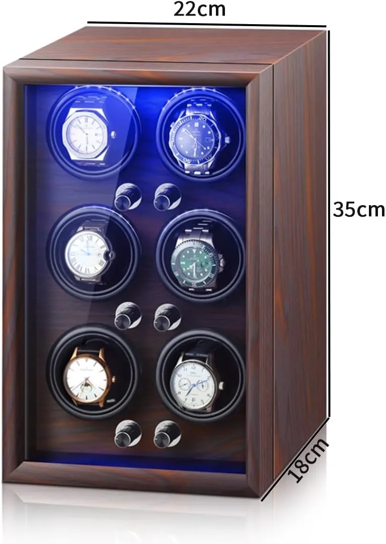 Luxury Watch Winder for 2 4 6Automatic Watches with Quiet Motors Wood Shell Display Case Flexible Watch Pillow Built-in LED Light