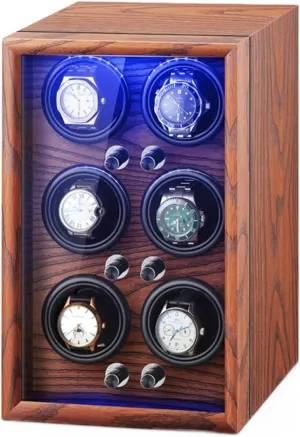 Luxury Watch Winder for 2 4 6Automatic Watches with Quiet Motors Wood Shell Display Case Flexible Watch Pillow Built-in LED Light