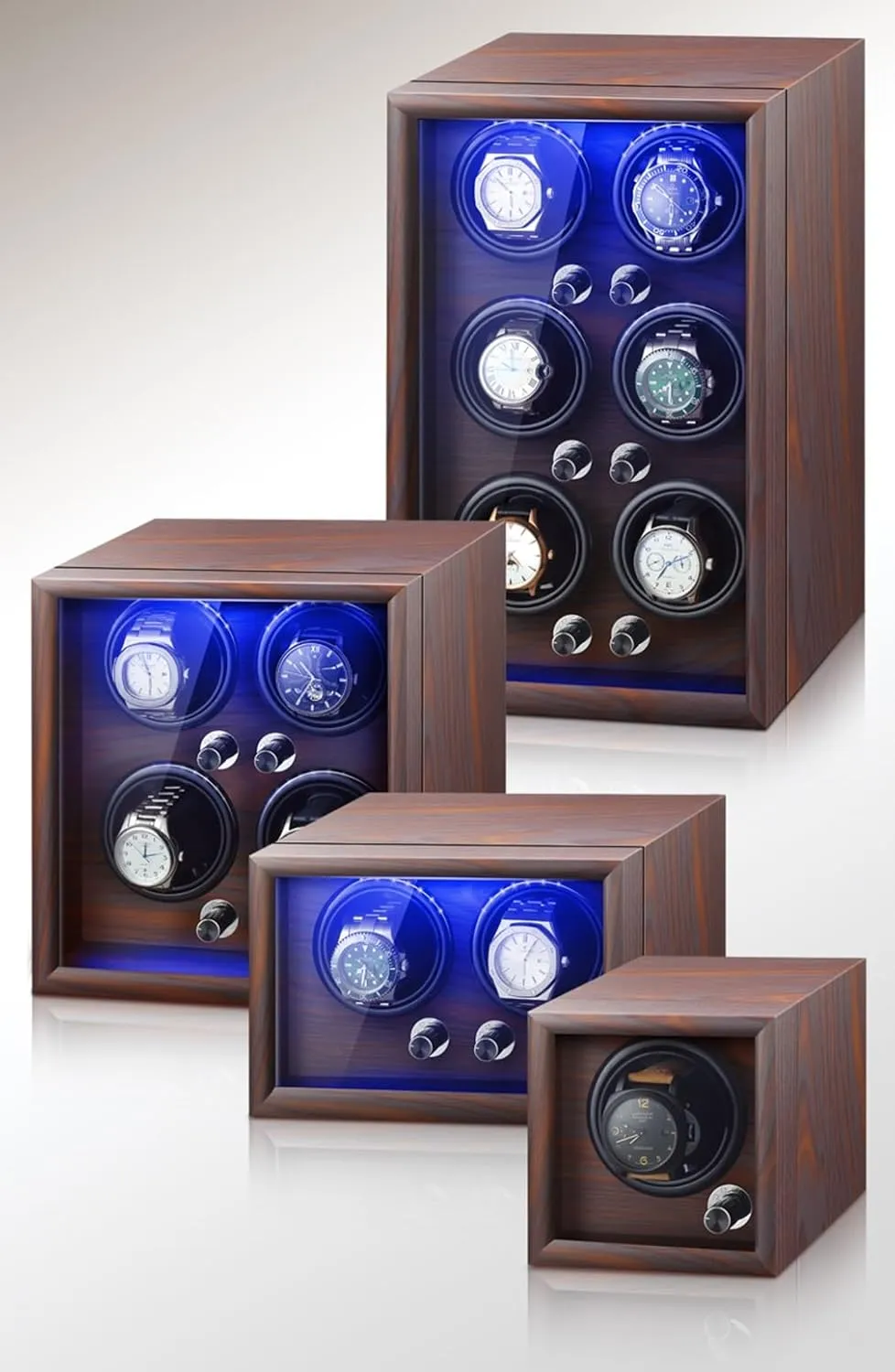 Luxury Watch Winder for 2 4 6Automatic Watches with Quiet Motors Wood Shell Display Case Flexible Watch Pillow Built-in LED Light