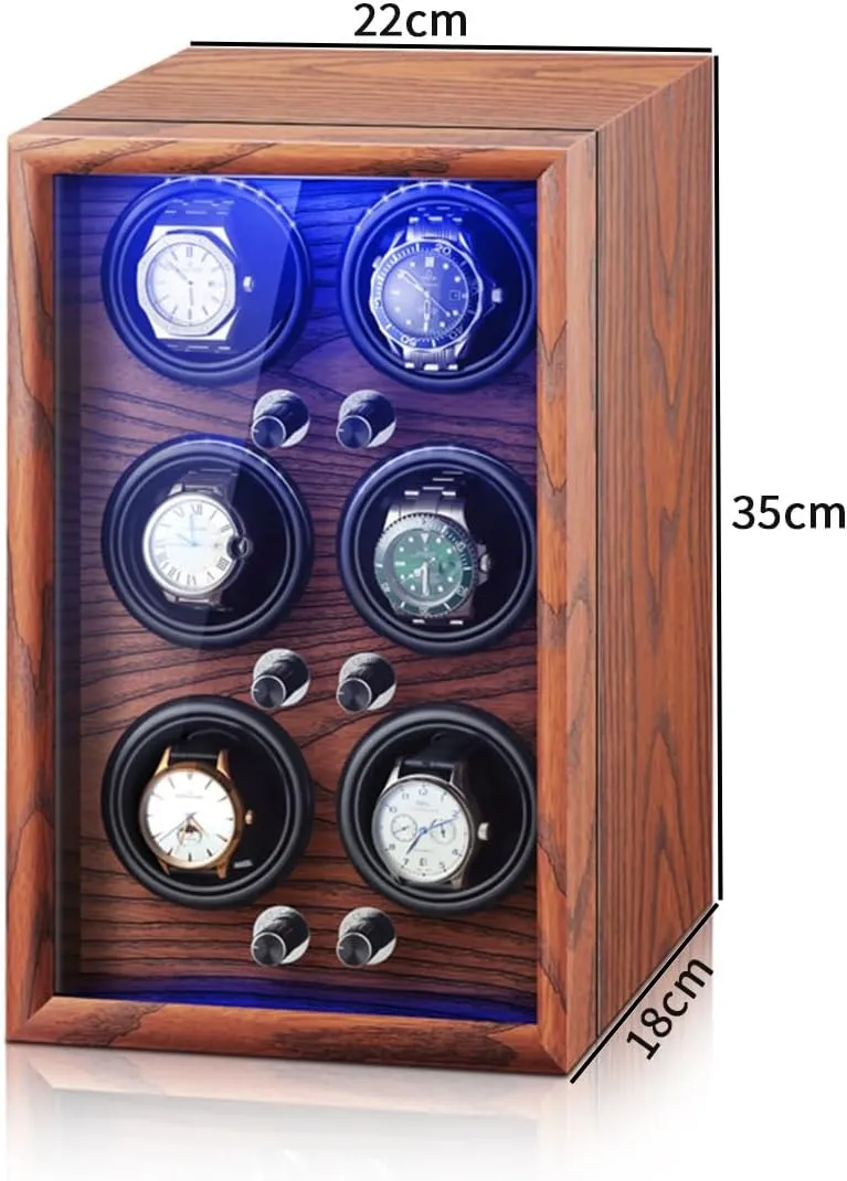 Luxury Watch Winder for 2 4 6Automatic Watches with Quiet Motors Wood Shell Display Case Flexible Watch Pillow Built-in LED Light