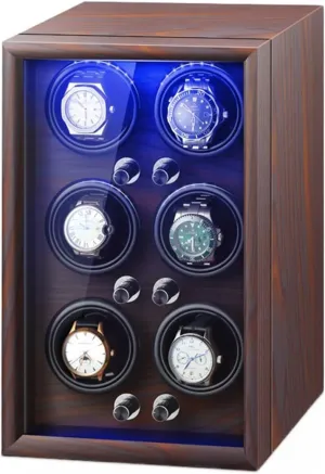 Luxury Watch Winder for 2 4 6Automatic Watches with Quiet Motors Wood Shell Display Case Flexible Watch Pillow Built-in LED Light