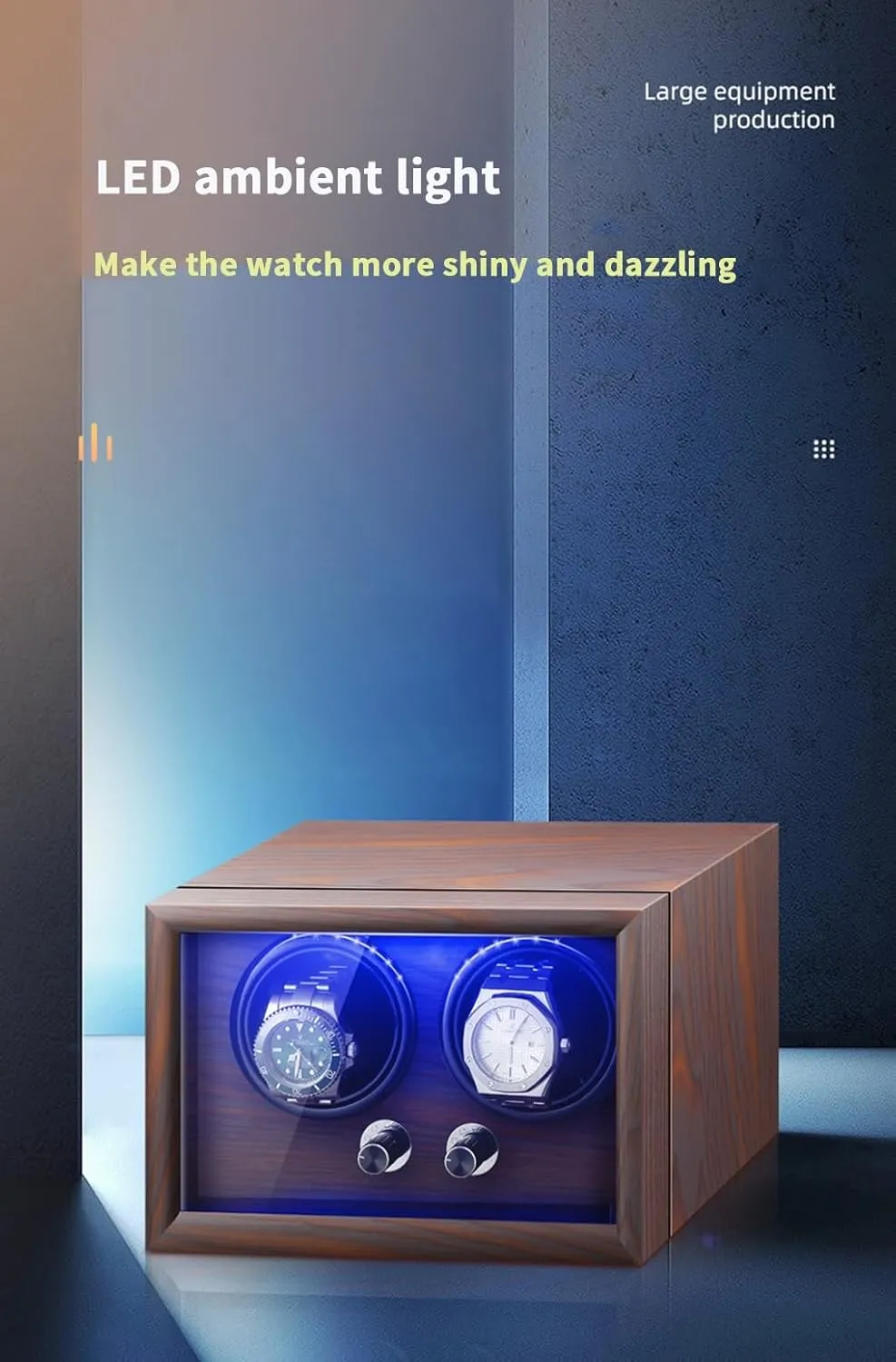 Luxury Watch Winder for 2 4 6Automatic Watches with Quiet Motors Wood Shell Display Case Flexible Watch Pillow Built-in LED Light