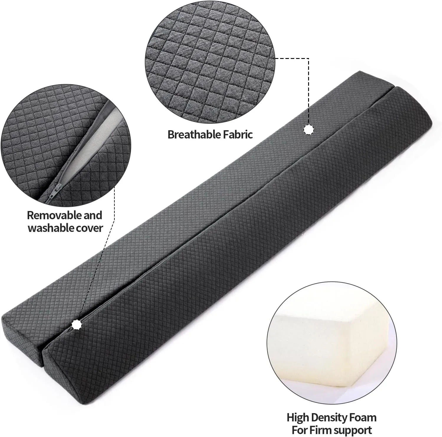 MABOZOO Pillow Wedge for Headboard Gap,Grey Bed Wedge Gap Filler Twin Size,Foldable Bed Wedge Pillow for Headboard,Foam Mattress Gap Filler,39"x6"x6"
