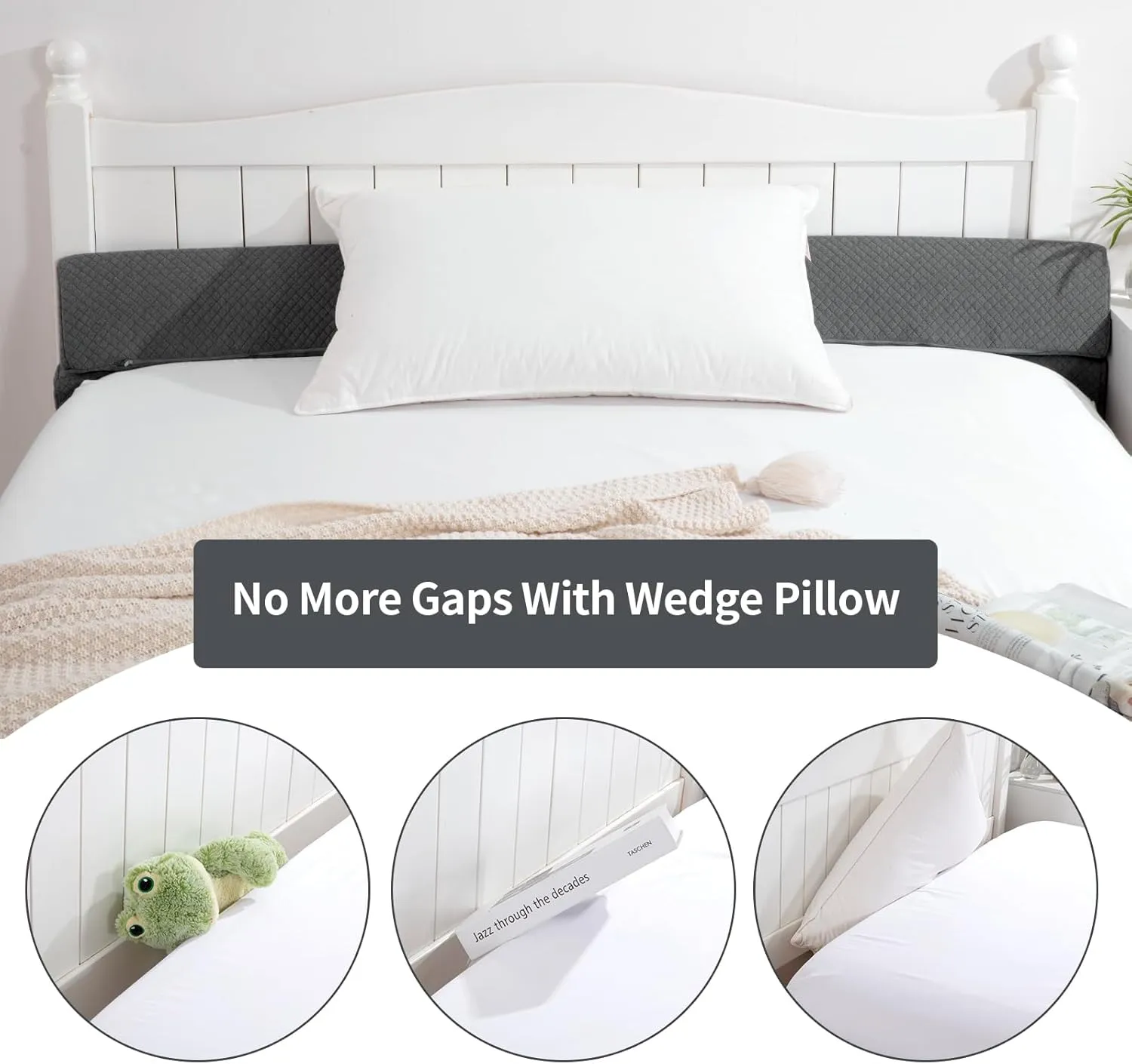 MABOZOO Pillow Wedge for Headboard Gap,Grey Bed Wedge Gap Filler Twin Size,Foldable Bed Wedge Pillow for Headboard,Foam Mattress Gap Filler,39"x6"x6"