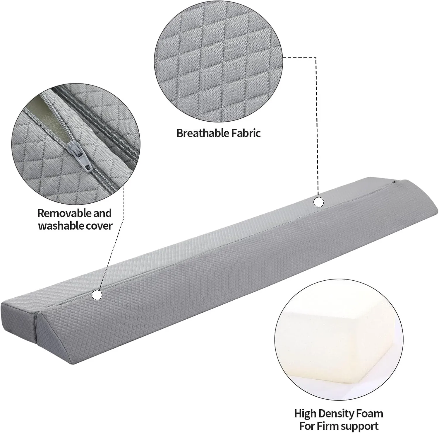 MABOZOO Pillow Wedge for Headboard Gap,Light Grey Bed Wedge Gap Filler Queen Size,Foldable Bed Wedge Pillow for Headboard,Foam Mattress Gap Filler,60"x6"x6"