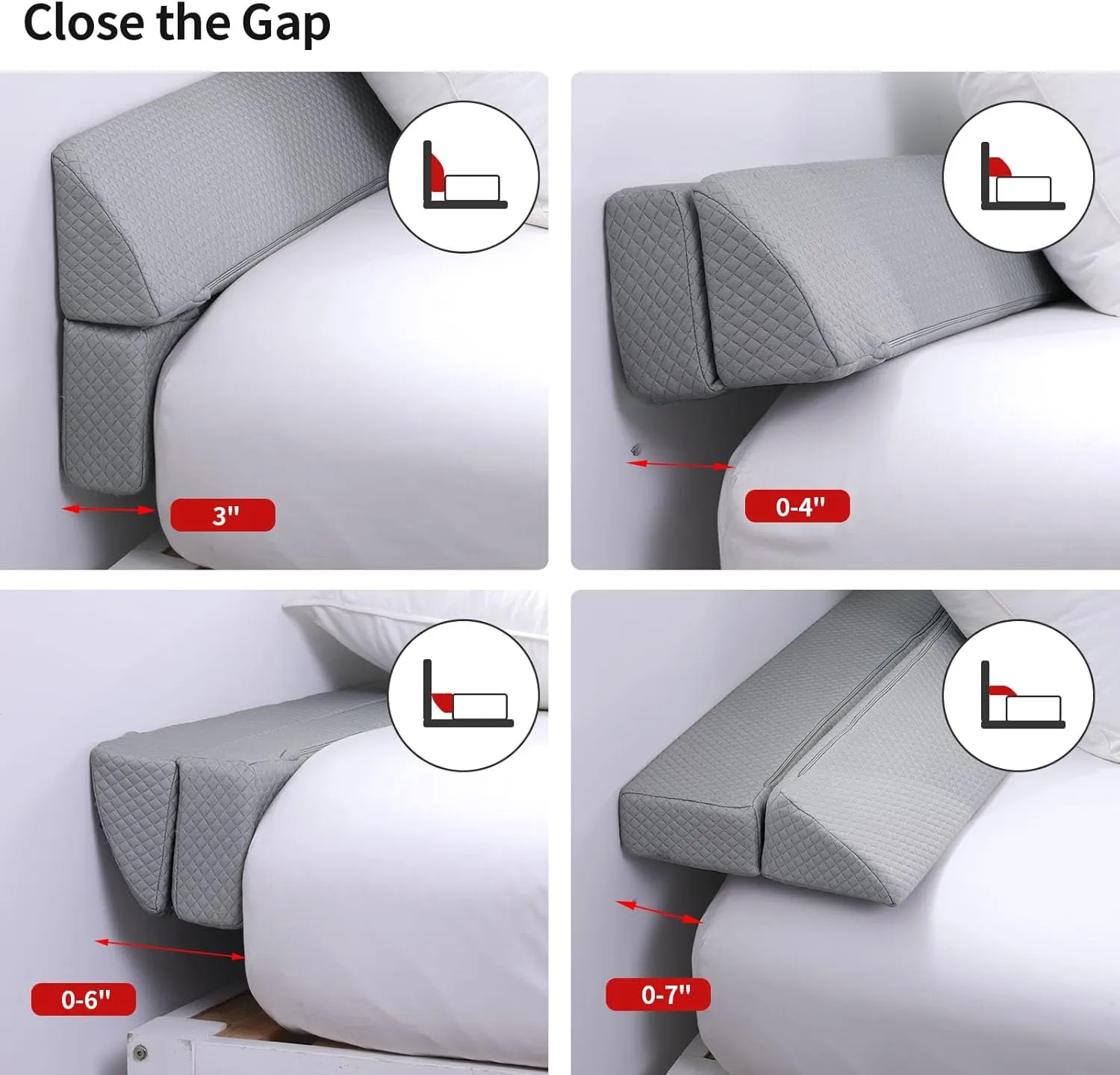 MABOZOO Pillow Wedge for Headboard Gap,Light Grey Bed Wedge Gap Filler Queen Size,Foldable Bed Wedge Pillow for Headboard,Foam Mattress Gap Filler,60"x6"x6"