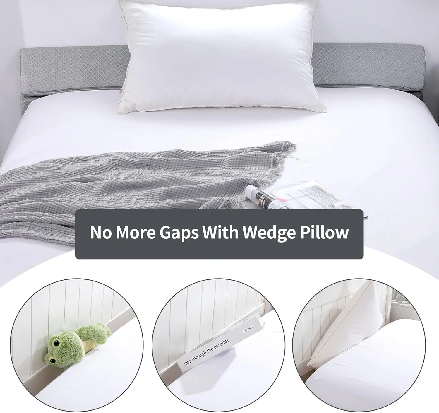 MABOZOO Pillow Wedge for Headboard Gap,Light Grey Bed Wedge Gap Filler Queen Size,Foldable Bed Wedge Pillow for Headboard,Foam Mattress Gap Filler,60"x6"x6"
