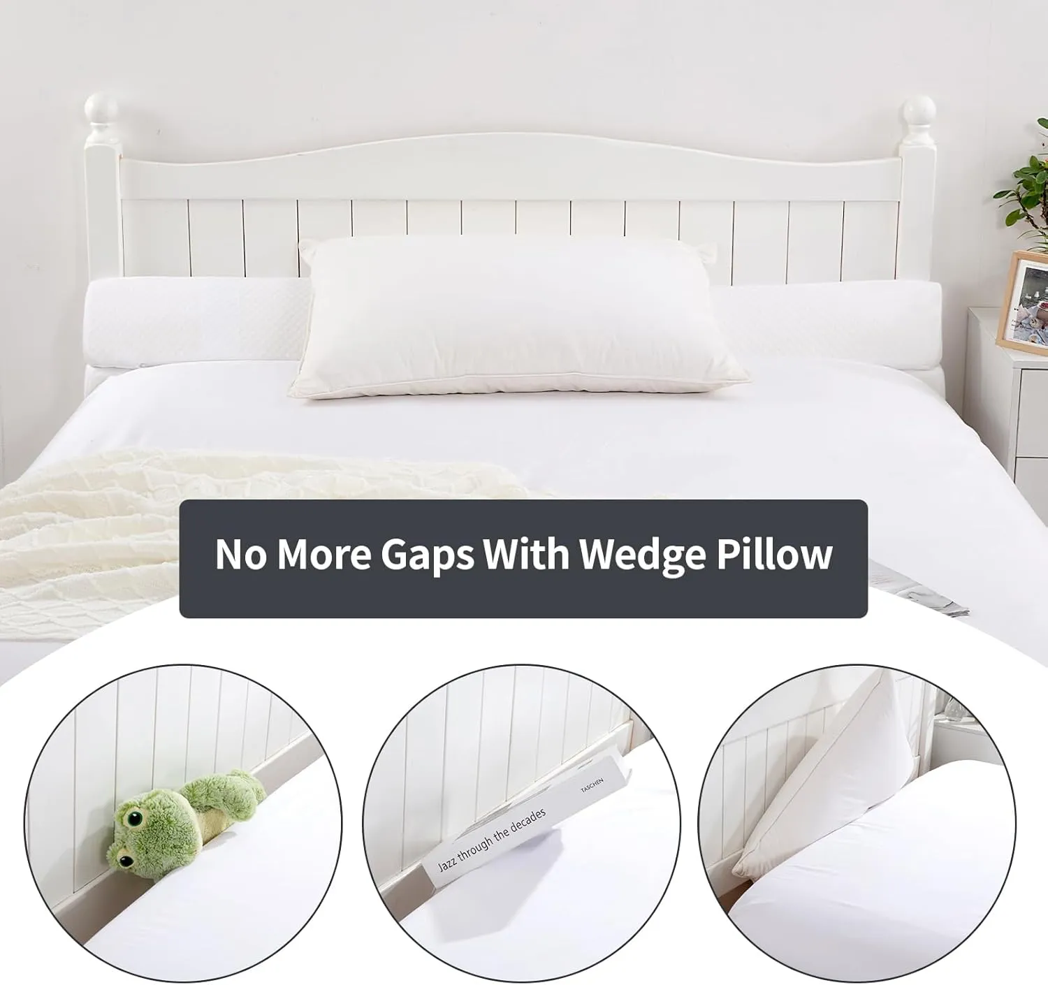 MABOZOO Pillow Wedge for Headboard Gap,White Bed Wedge Gap Filler Twin Size,Foldable Bed Wedge Pillow for Headboard,Foam Mattress Gap Filler,39"x6"x6"